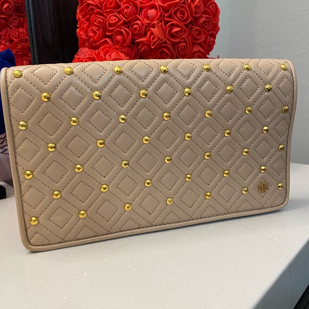 Tory Burch Flemming Stud Leather Clutch